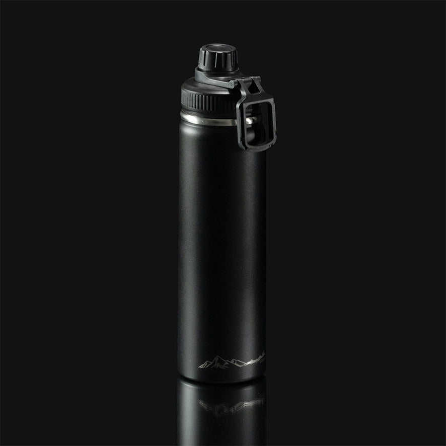 Schwarze VANYX Thermoflasche mit Clipdeckel in Seitenansicht