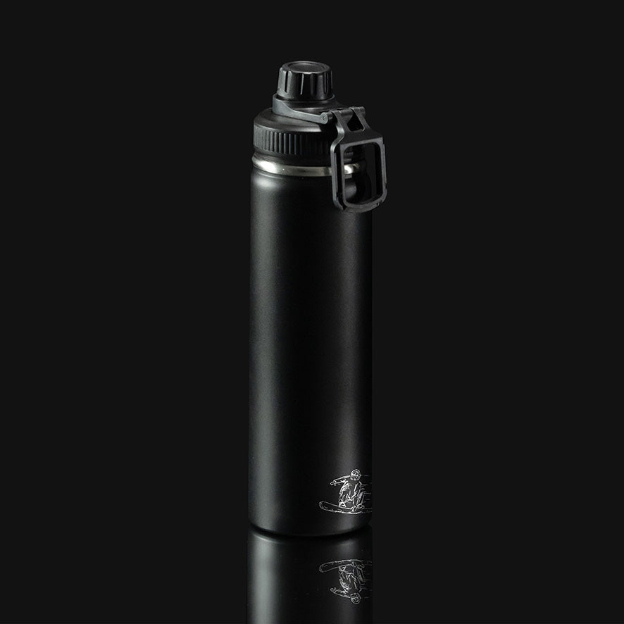 Schwarze VANYX Thermoflasche mit Clipdeckel in Seitenansicht